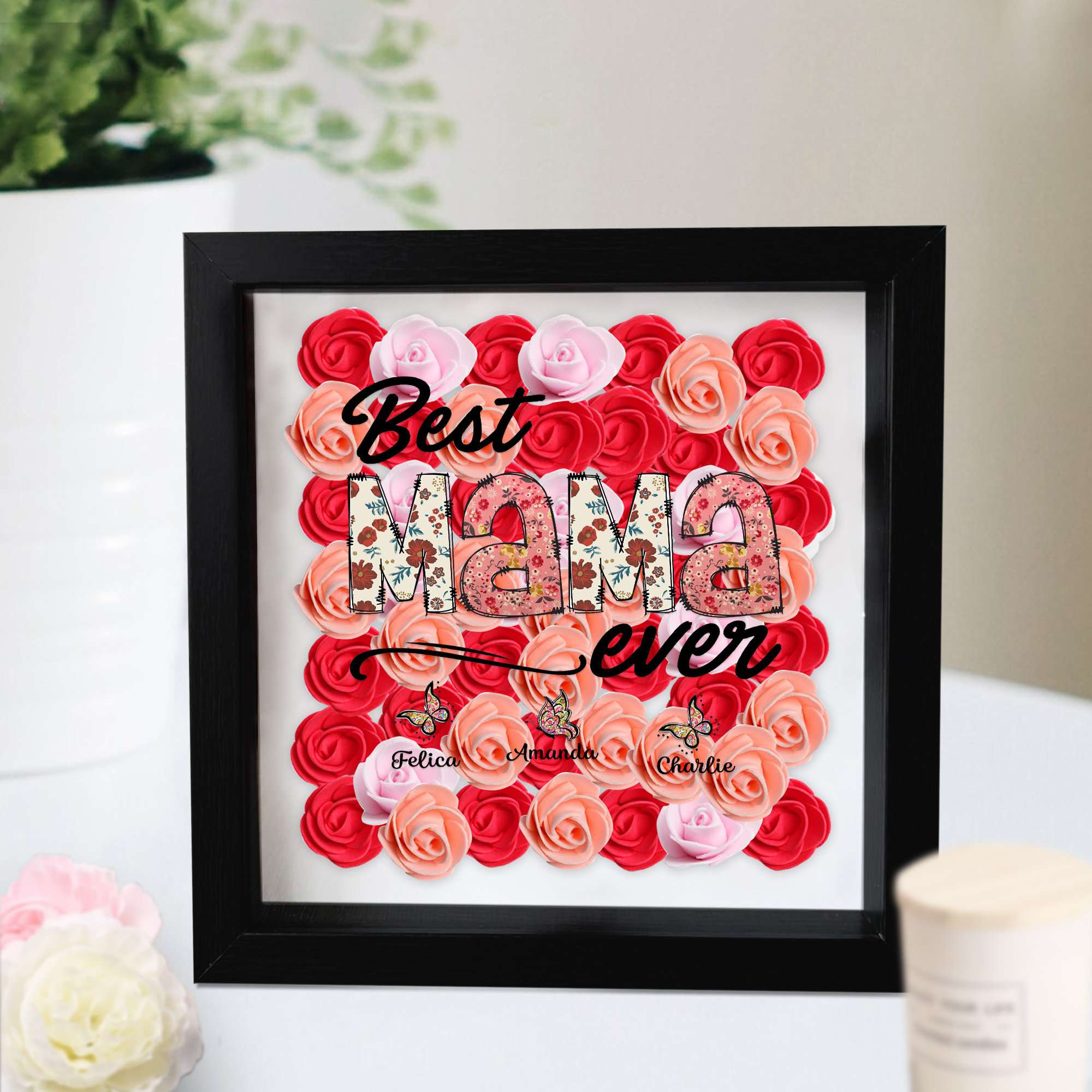 Custom Best Nana Ever Monogram Rose Shadow Box, Meaningful Gifts For Mother's Day