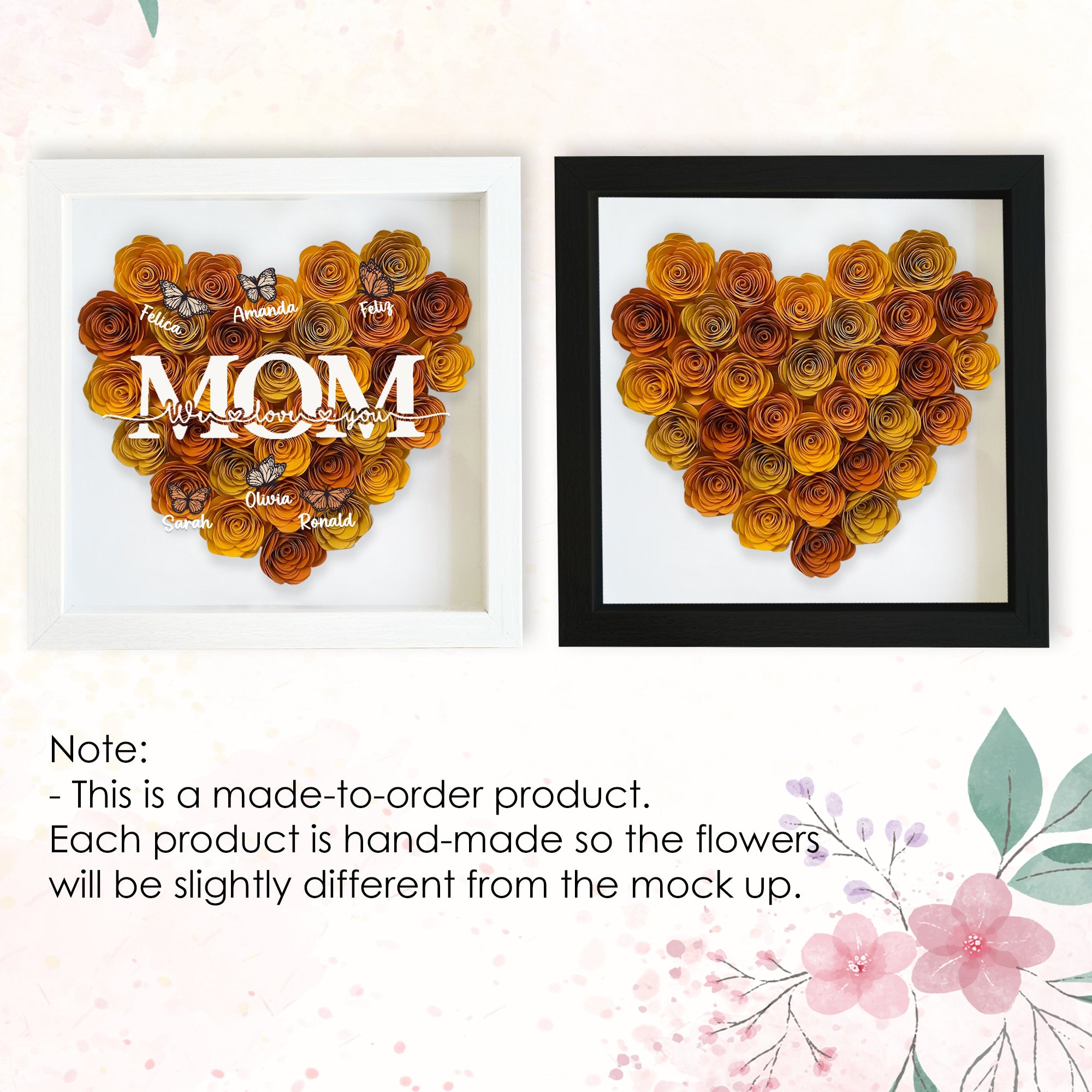 Custom Mom We Love You Rose Shadow Box With Butterfly Kids Names, Gifts For Mother's Day (Customized free)