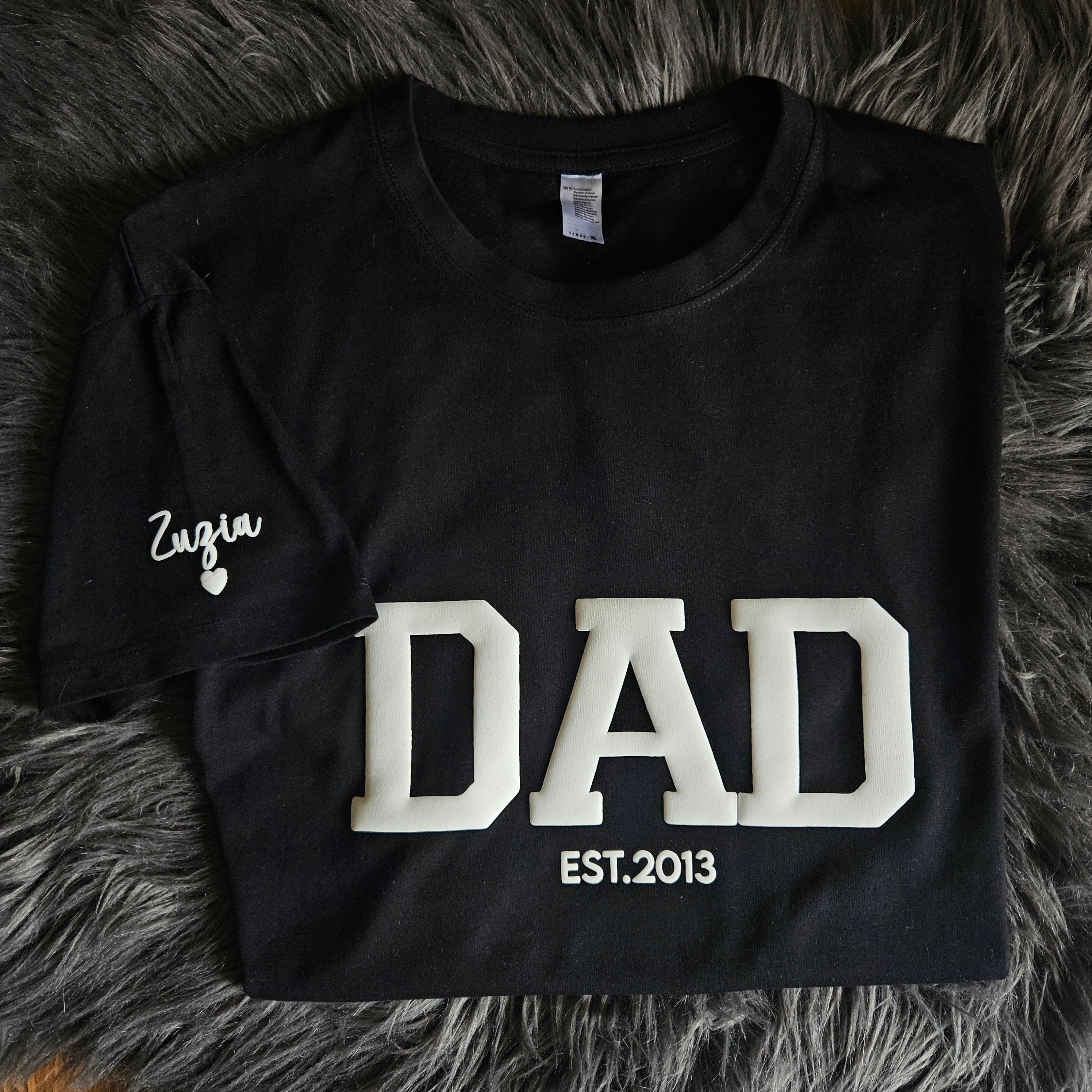 Personalized Dad Sweatshirt with Kid Names on Sleeve, Embossed Dad Hoodie