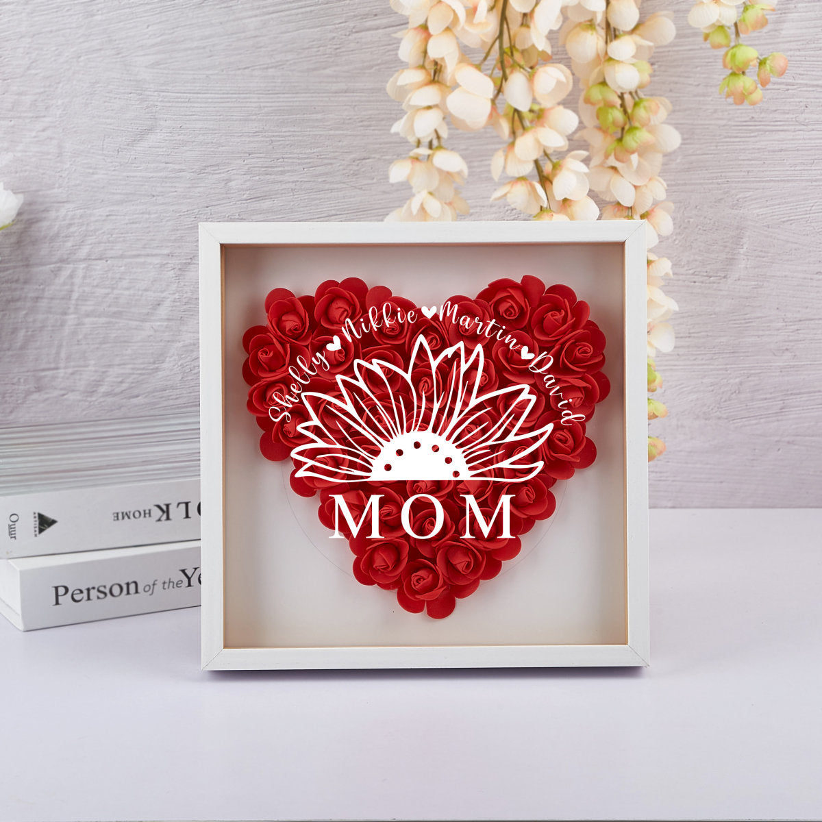 Personalized for Mom Flower Shadow Box, Personalized Mom Flower Shadow Box,Mother's Day Gift