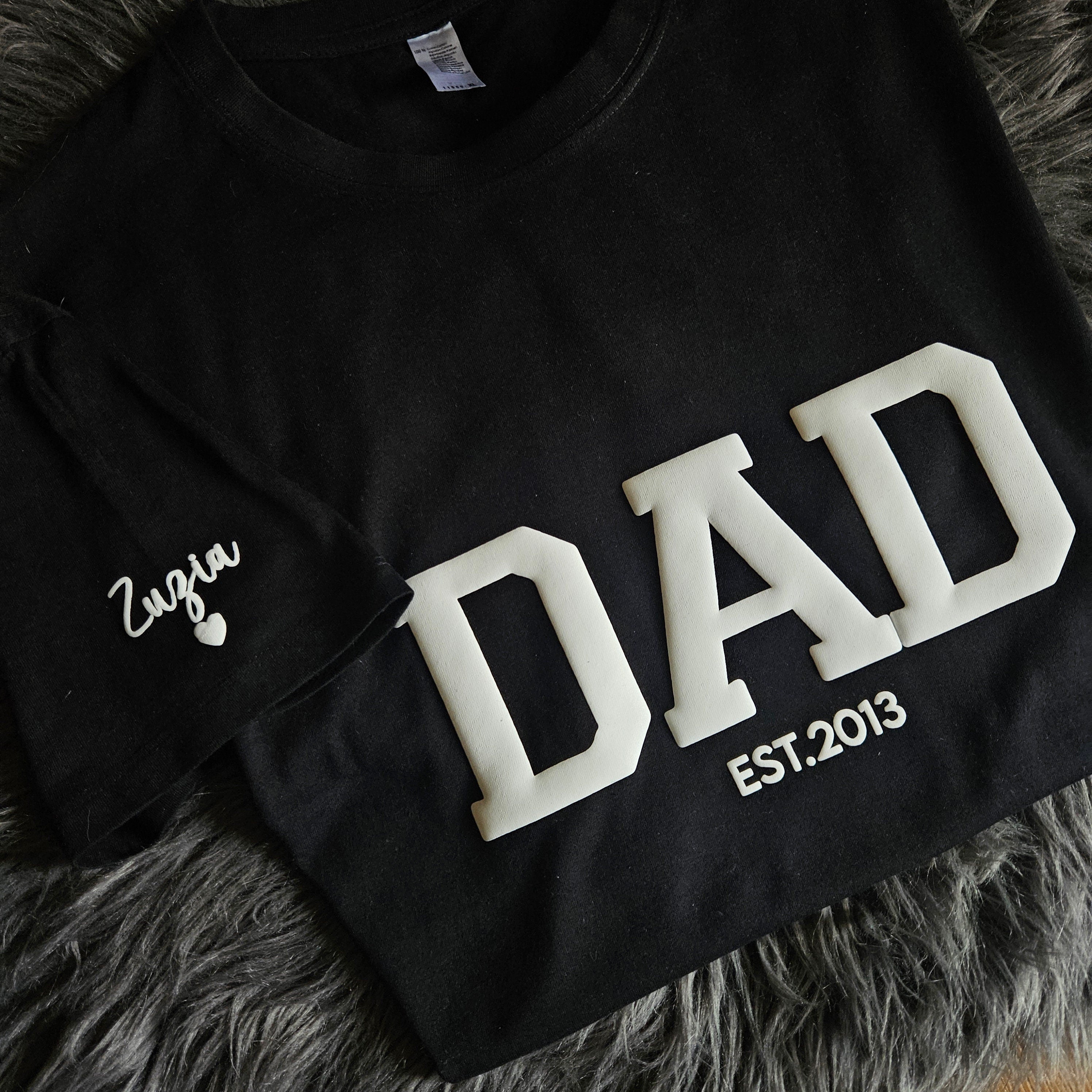 Personalized Dad Sweatshirt with Kid Names on Sleeve, Embossed Dad Hoodie