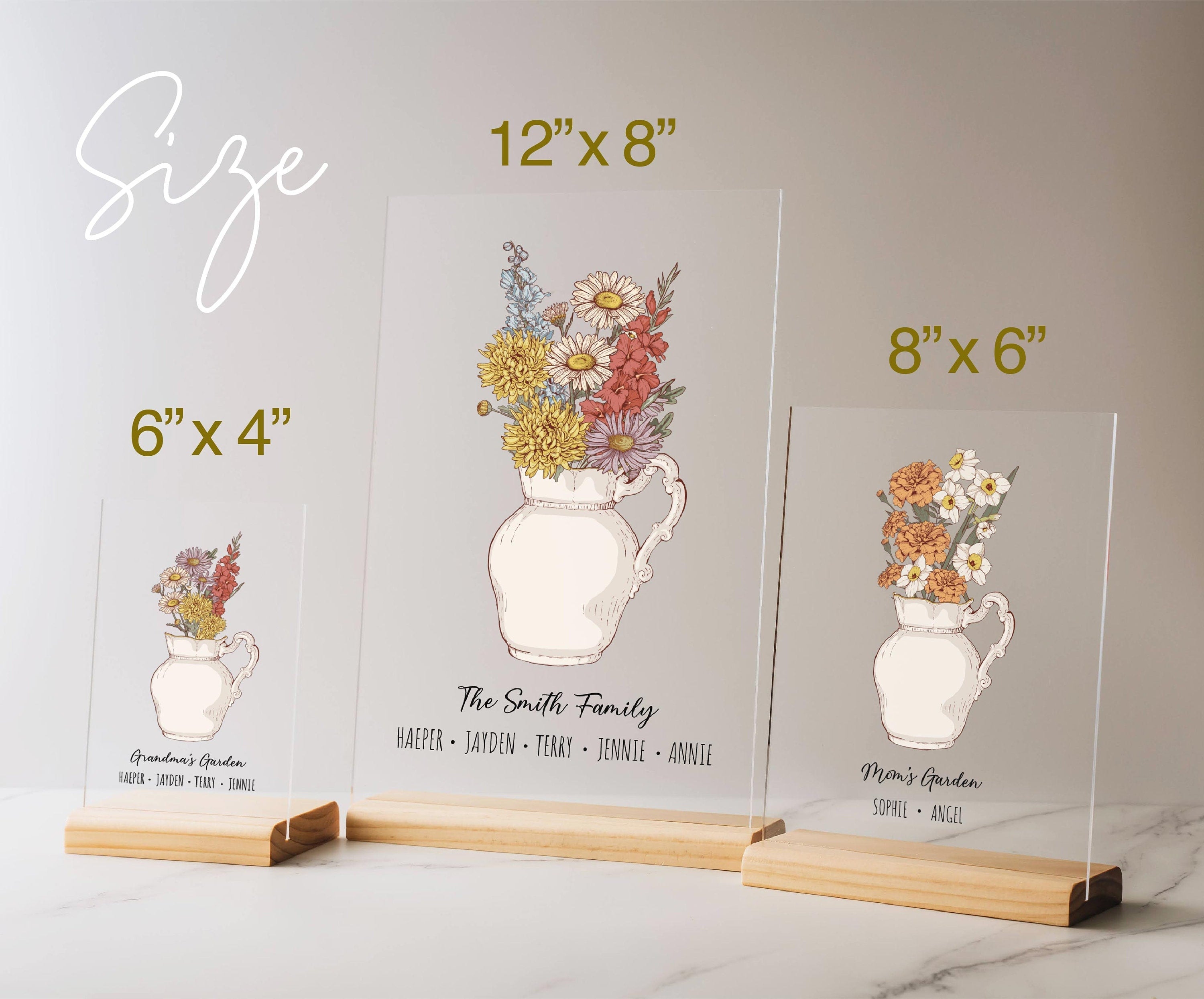 ⭐️Personalized Birth Flower Bouquet Vase Ornament Night Light Names Plaque For Mom/Grandma