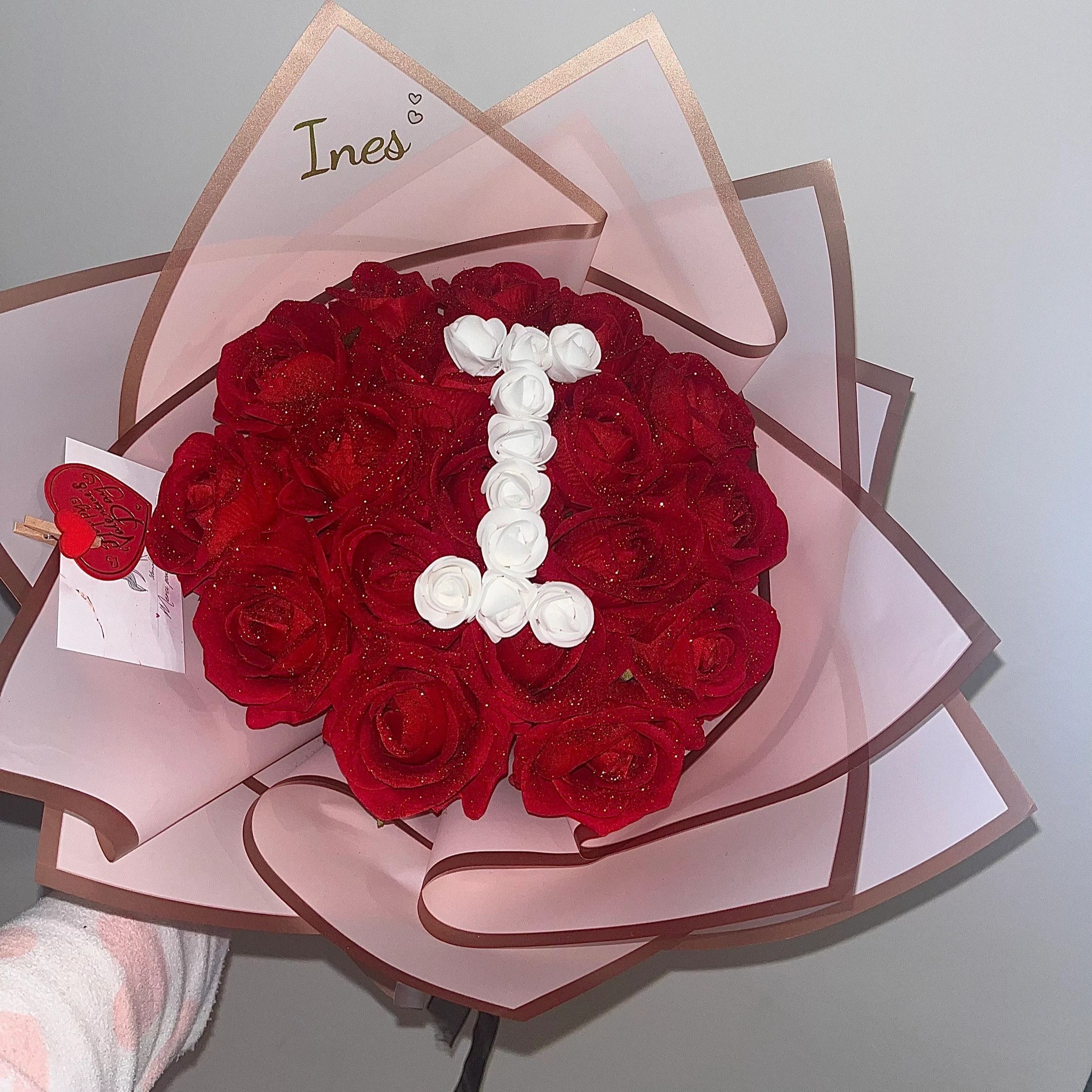 💕Glitter Rose Bouquet💕Personalized Glittery initial Eternal Rose Bouquet