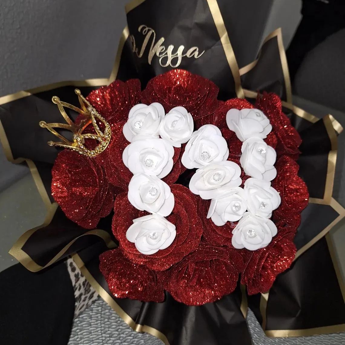 💕Glitter Rose Bouquet💕Personalized Glittery initial Eternal Rose Bouquet