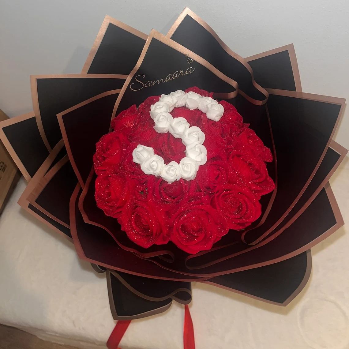 💕Glitter Rose Bouquet💕Personalized Glittery initial Eternal Rose Bouquet