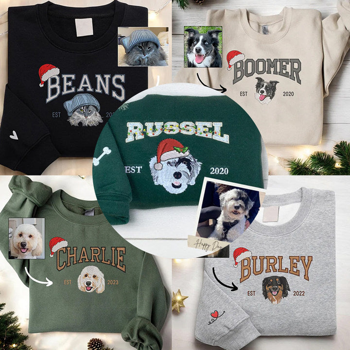 Personalized Embroidery Christmas Pet Photo Portrait Sweatshirt