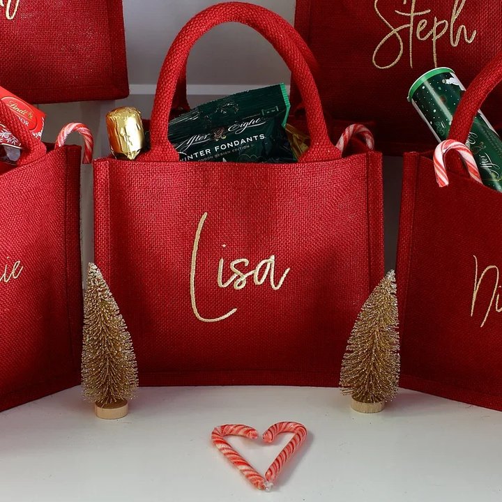 🛍️ Personalized Embroidered Christmas Gift Bag 🎄