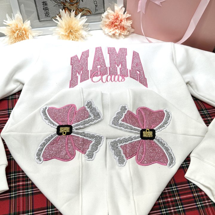 Personalized Mama Embroidered Glitter Side Bow Sweatshirt