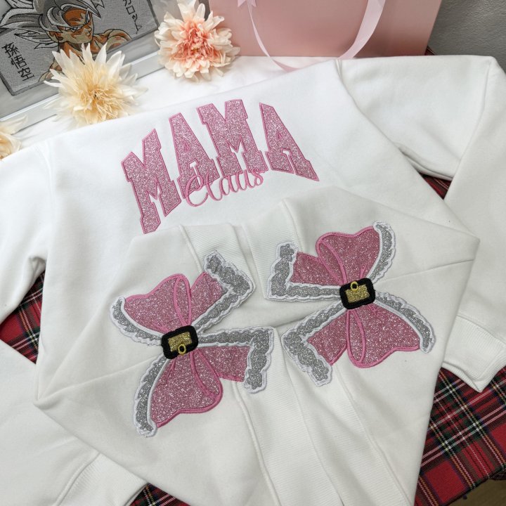 Personalized Mama Embroidered Glitter Side Bow Sweatshirt