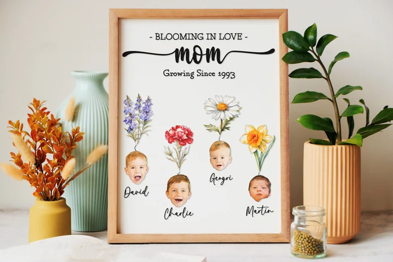 Custom Face Birth Month Flowers, Mom Grandma Blooming In Love,  Gift For Mom (Customized free)