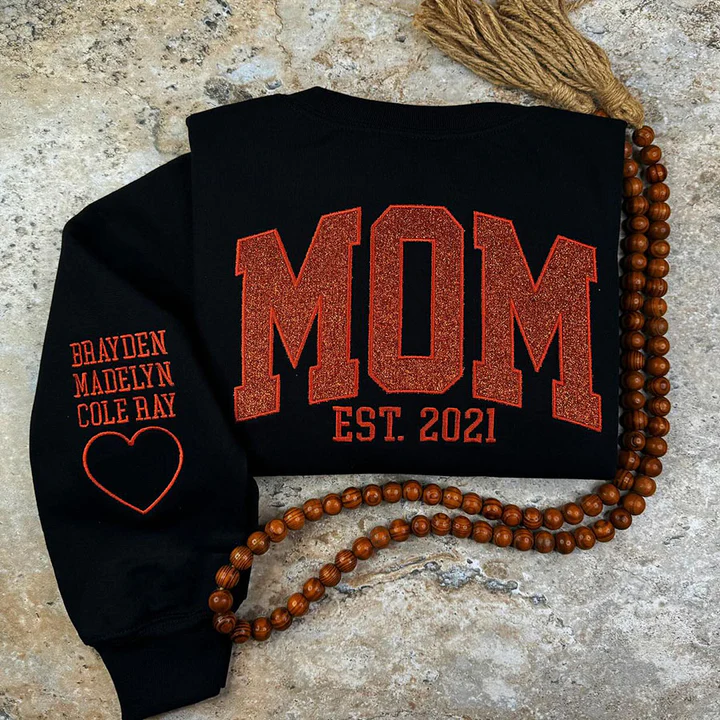 Custom Embroidered Applique Glitter Mama Sweatshirt - Gift for Mom