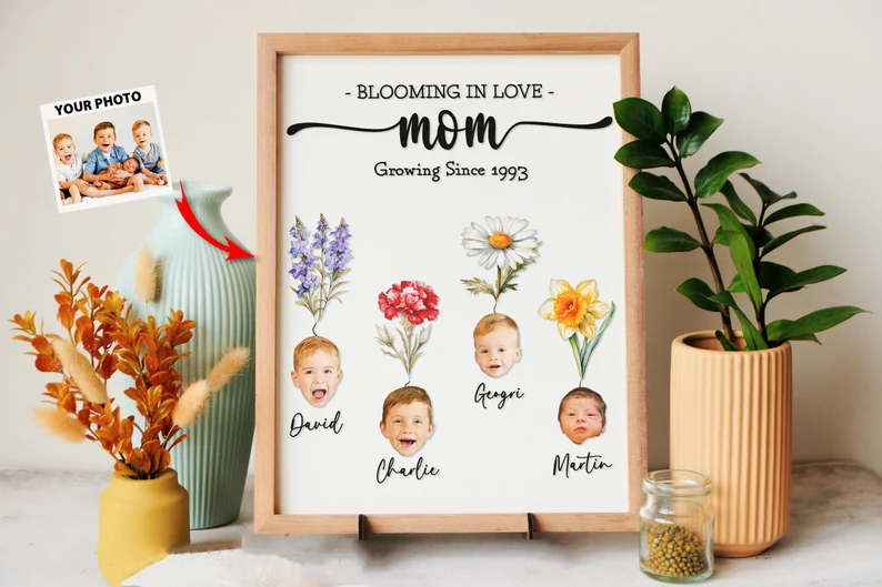 Custom Face Birth Month Flowers, Mom Grandma Blooming In Love,  Gift For Mom