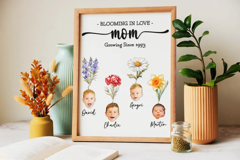 Custom Face Birth Month Flowers, Mom Grandma Blooming In Love,  Gift For Mom