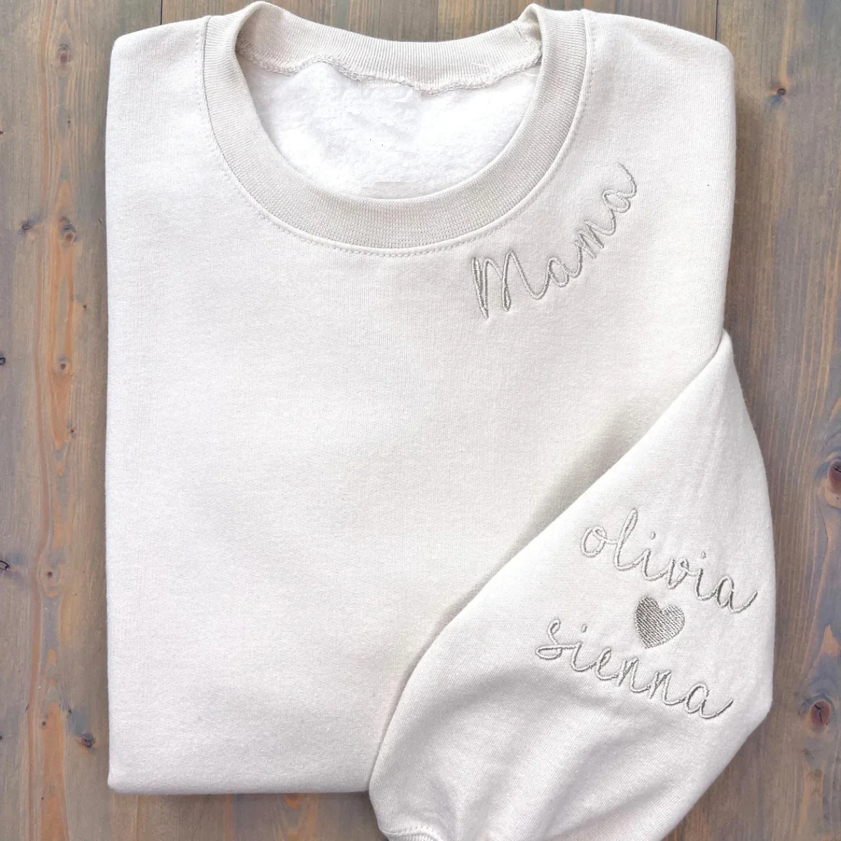 💖Custom Mama Embroidered Sweatshirt with Kids Names sleeve for Mom Mother's Day Birthday Gifts