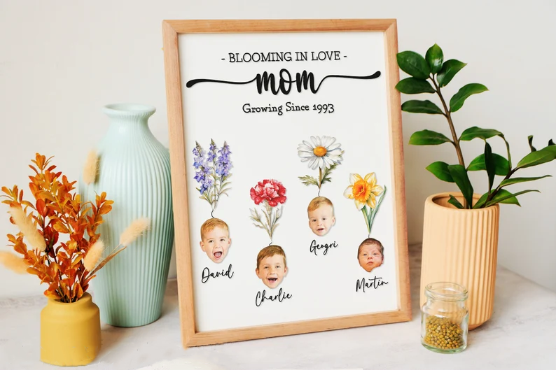 Custom Face Birth Month Flowers, Mom Grandma Blooming In Love,  Gift For Mom