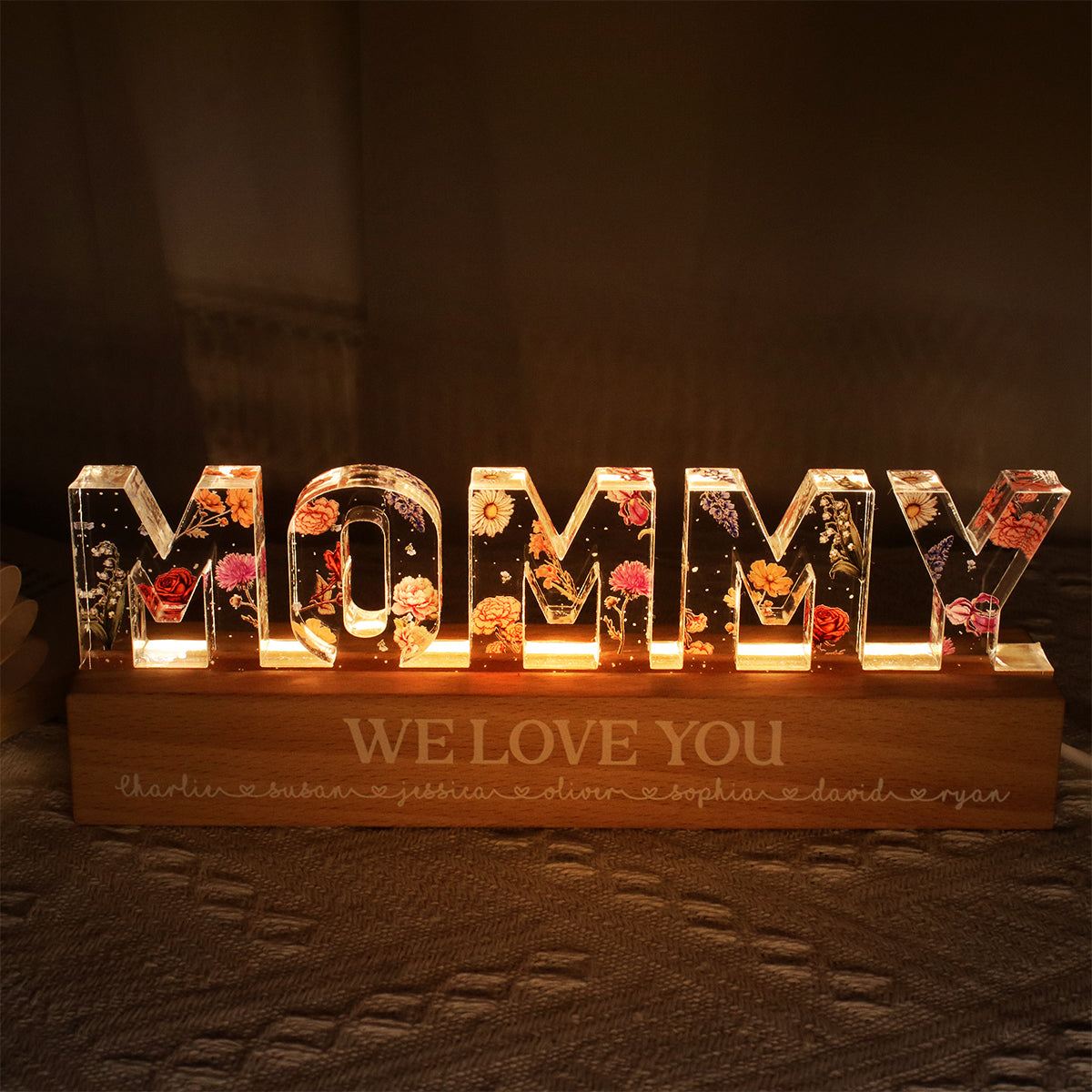 Custom Flower Printed LED Night Light, Birth Month Flower, Gift For Mom Grandma (Customized free)