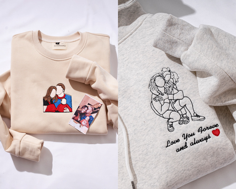 Custom Embroidered Sweatshirt Portrait Couple Family Gift