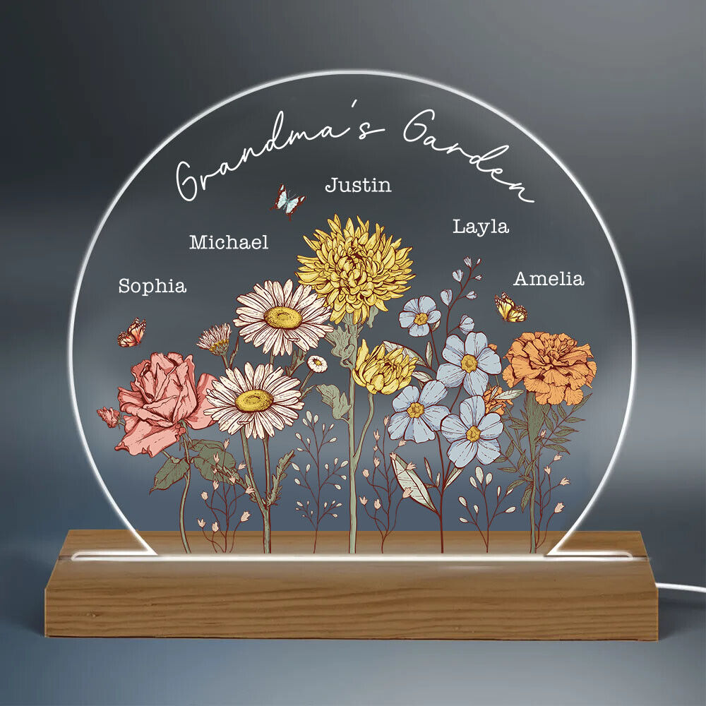 Custom Birth Month Flower LED Night Light, Mother's Day Gift for Grandma Mom