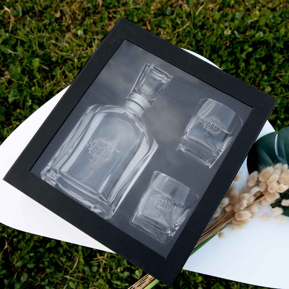 Super Dad Gift Set - Premium Whiskey Decanter PLUS 2 Scotch Glasses