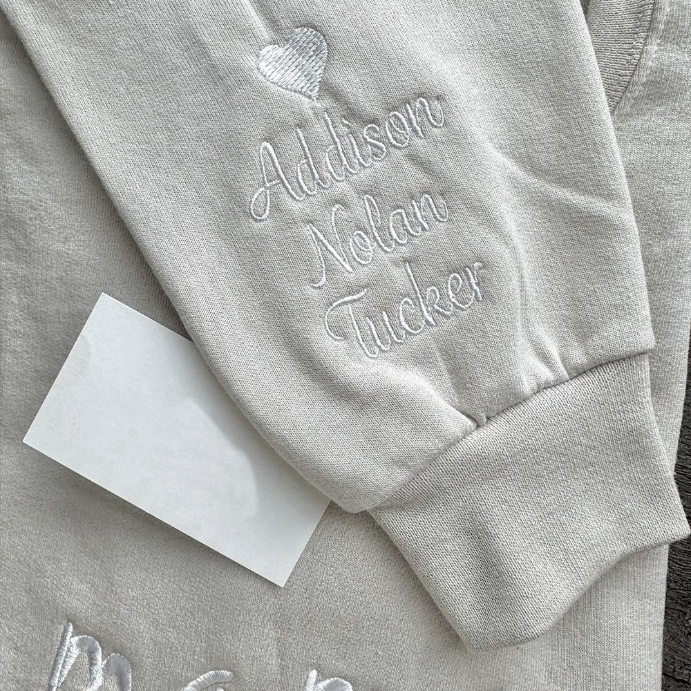 Custom Embroidered Mum Sweatshirt with Kids Names on Sleeve Mother's Day Gift for Mum Grandma