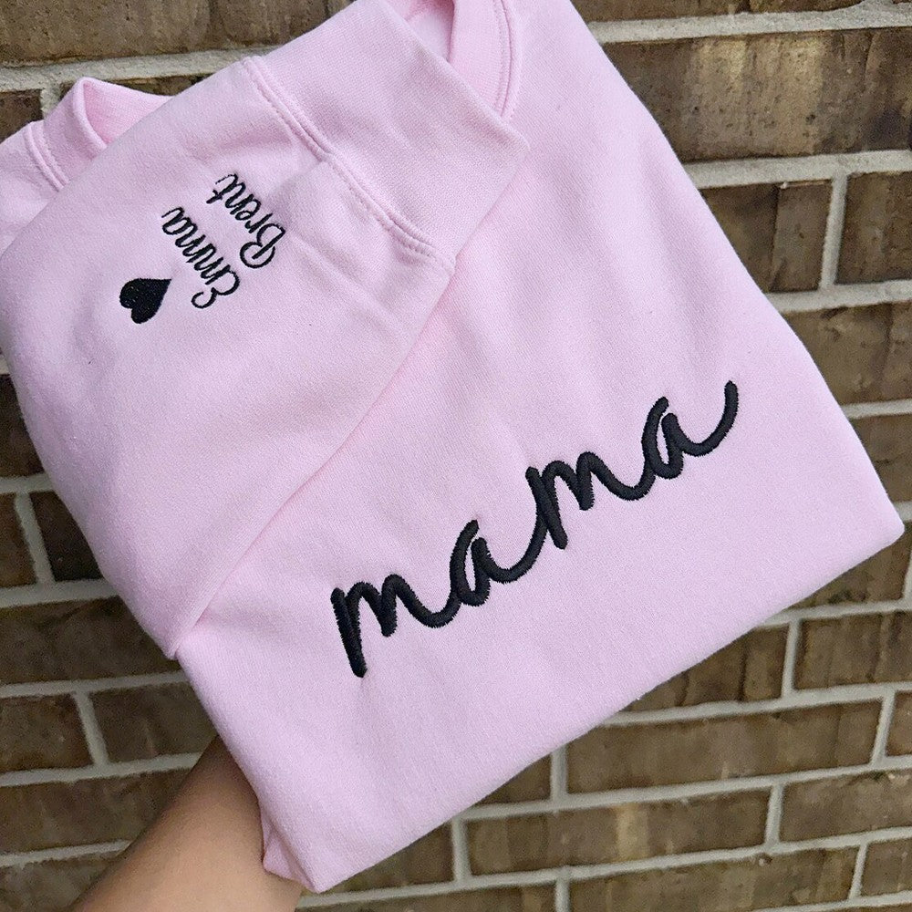 Custom Embroidered Mum Sweatshirt with Kids Names on Sleeve Mother's Day Gift for Mum Grandma