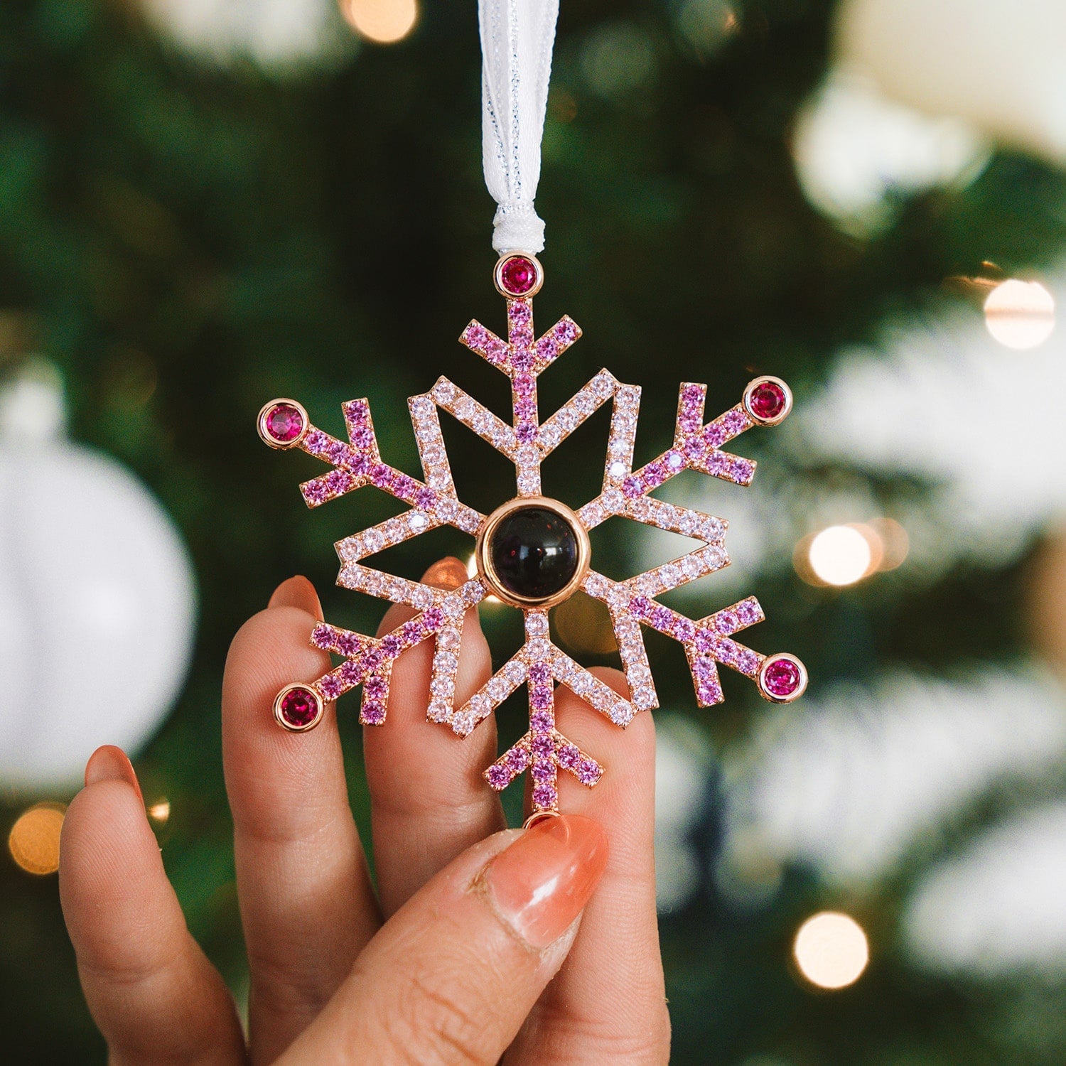 Personalized Pink Snowflake Photo Ornament Christmas Gifts