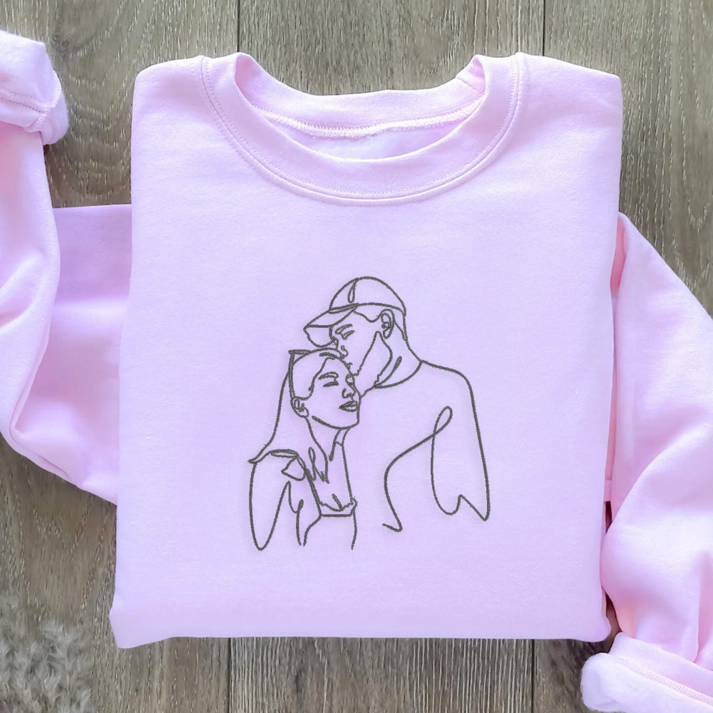 Custom One Line Couple Portrait Embroidery Outline Sweatshirt/Hoodie