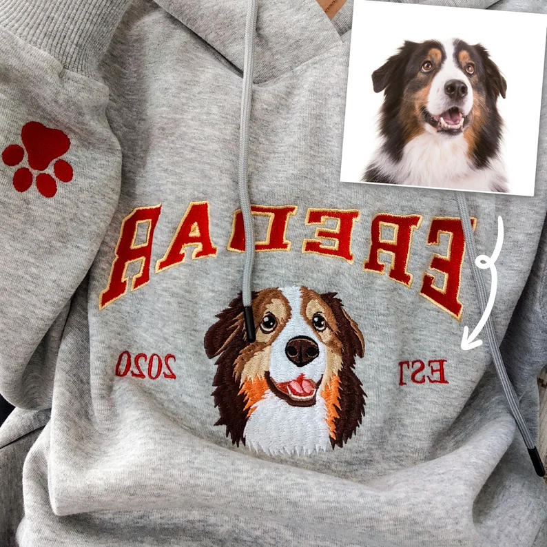 Custom Full Color Embroidered Sweatshirt With Pet Portrait