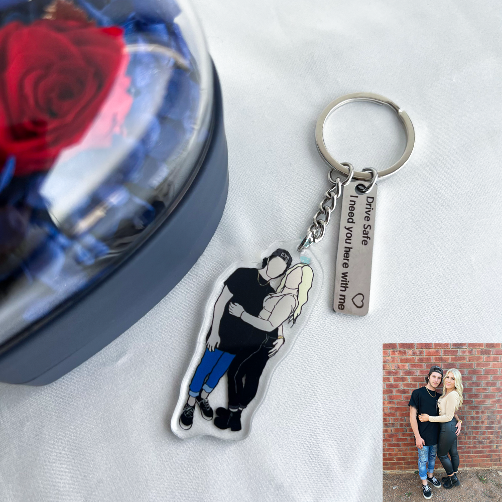 Personalized Portrait Drive Safe Keychain