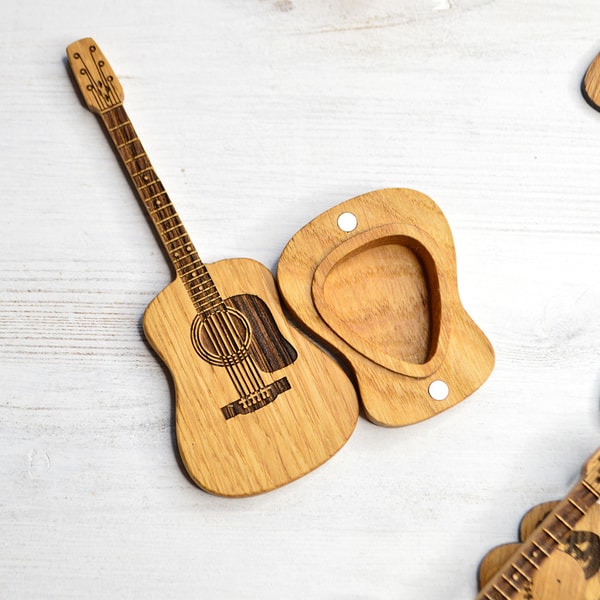 Wooden Acoustic Guitar Pick Box with Stand, Personalized Guitar Box for Pick