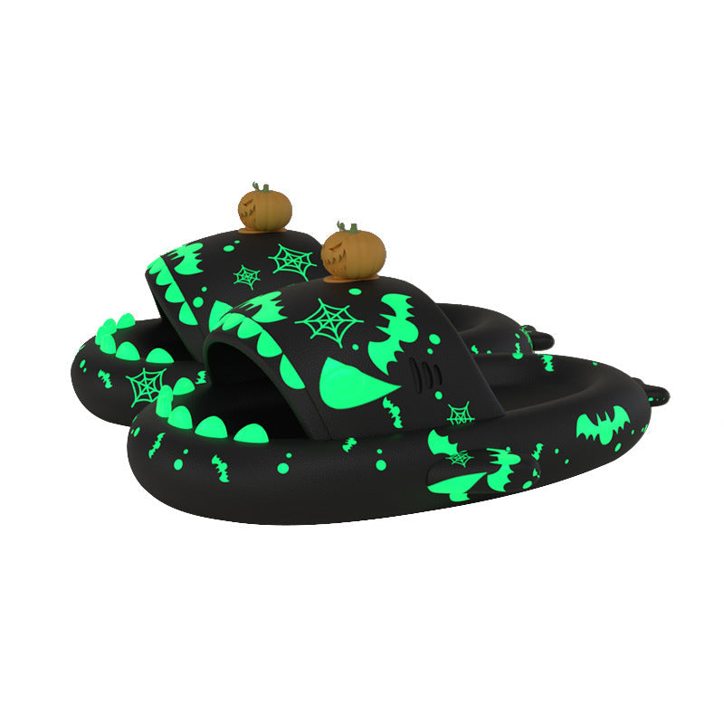 Dark Night Halloween Pumpkin Shark Slippers