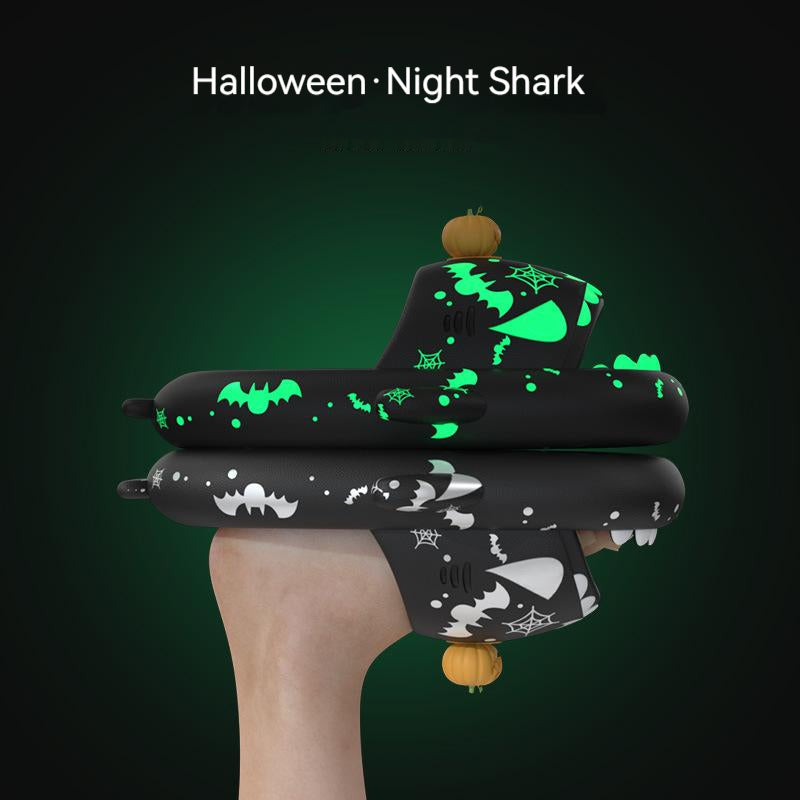 Dark Night Halloween Pumpkin Shark Slippers