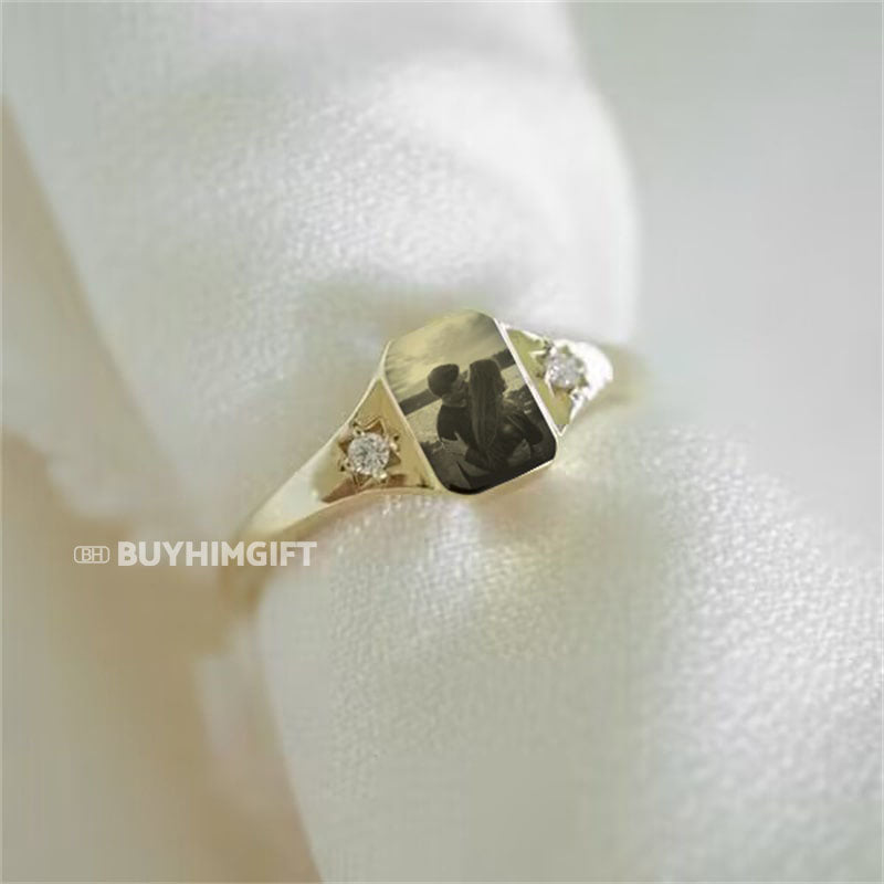 Personalized Birthstone Photo Ring (Customized free)