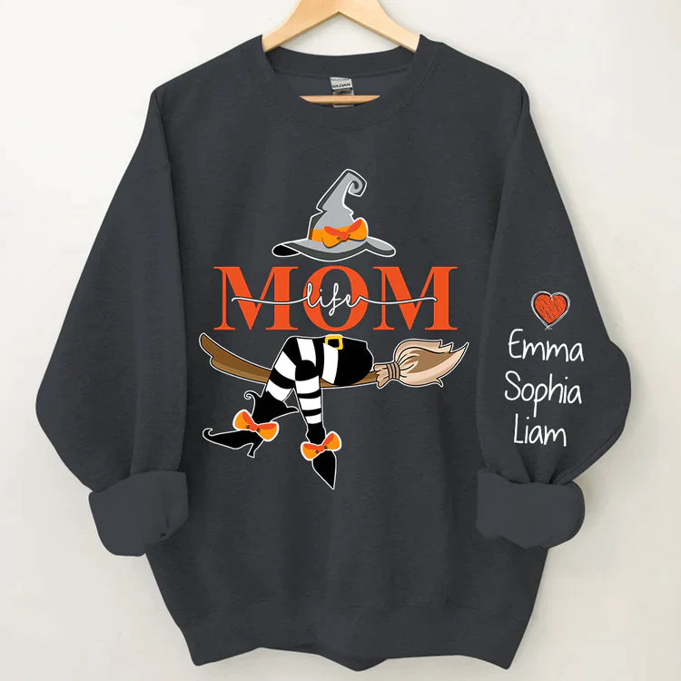 Personalized Mom Life Witch Sweatshirt, Mom And Kids Halloween Gift