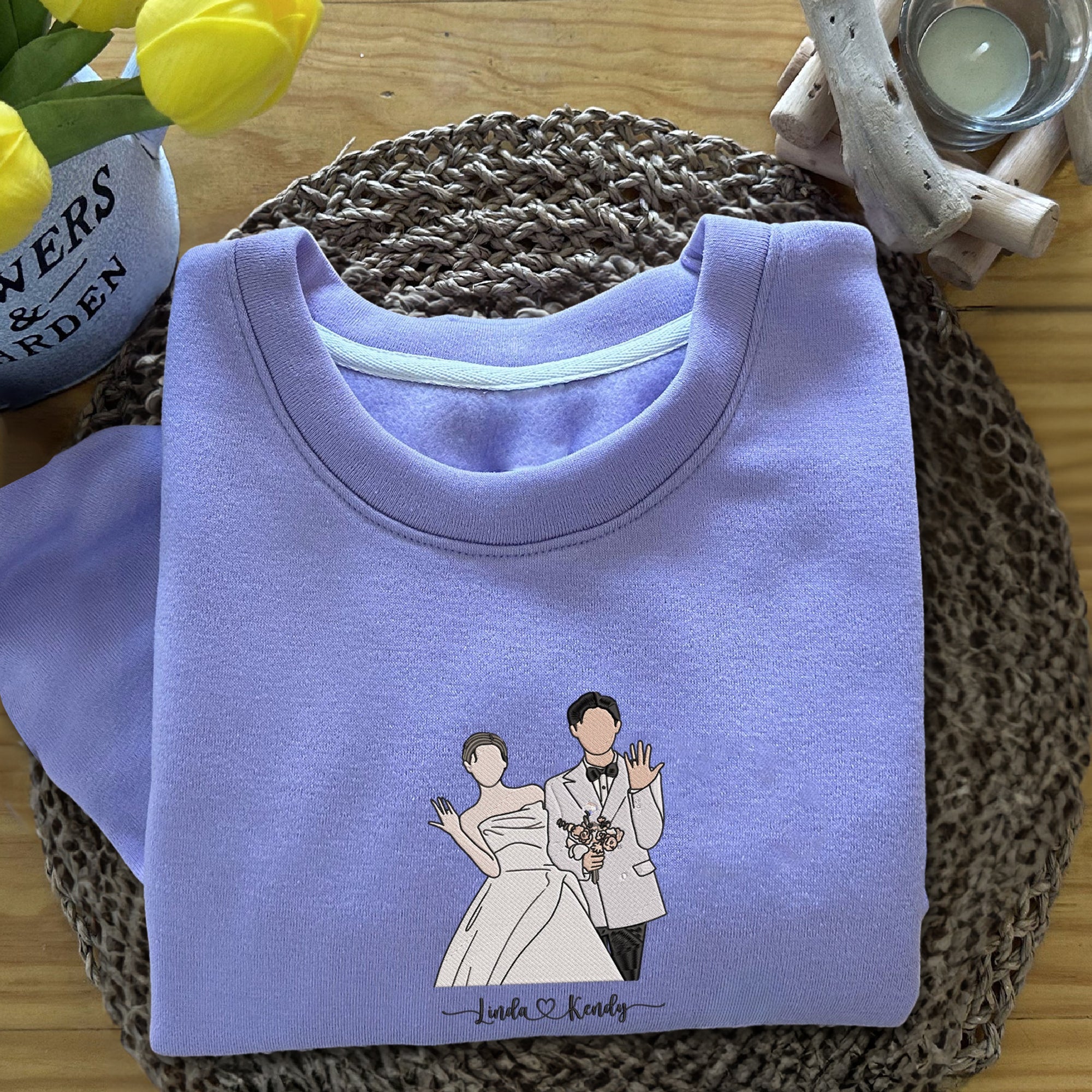 Personalized Couple Photo Embroidered Sweatshirt (Customized free)