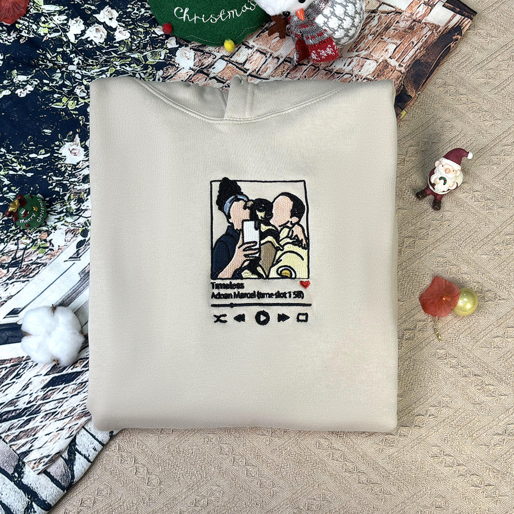 Klamay™ Plus Velvet Style-Custom Embroidered Sweatshirt Portrait Music Player/Roman Numerals/Customized Text Couple Family Gift