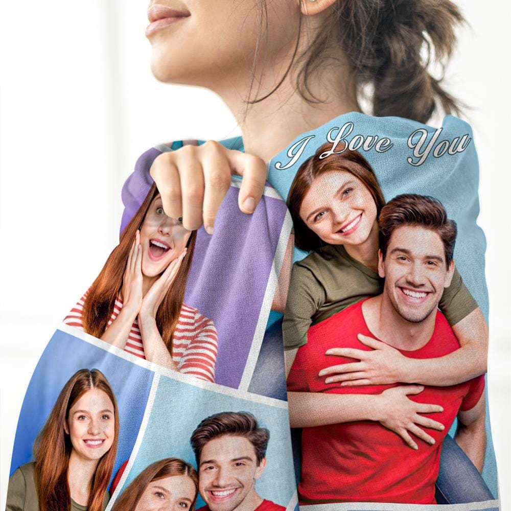 Personalized Photo Collage Blanket Soft Flannel Valentine's Gift