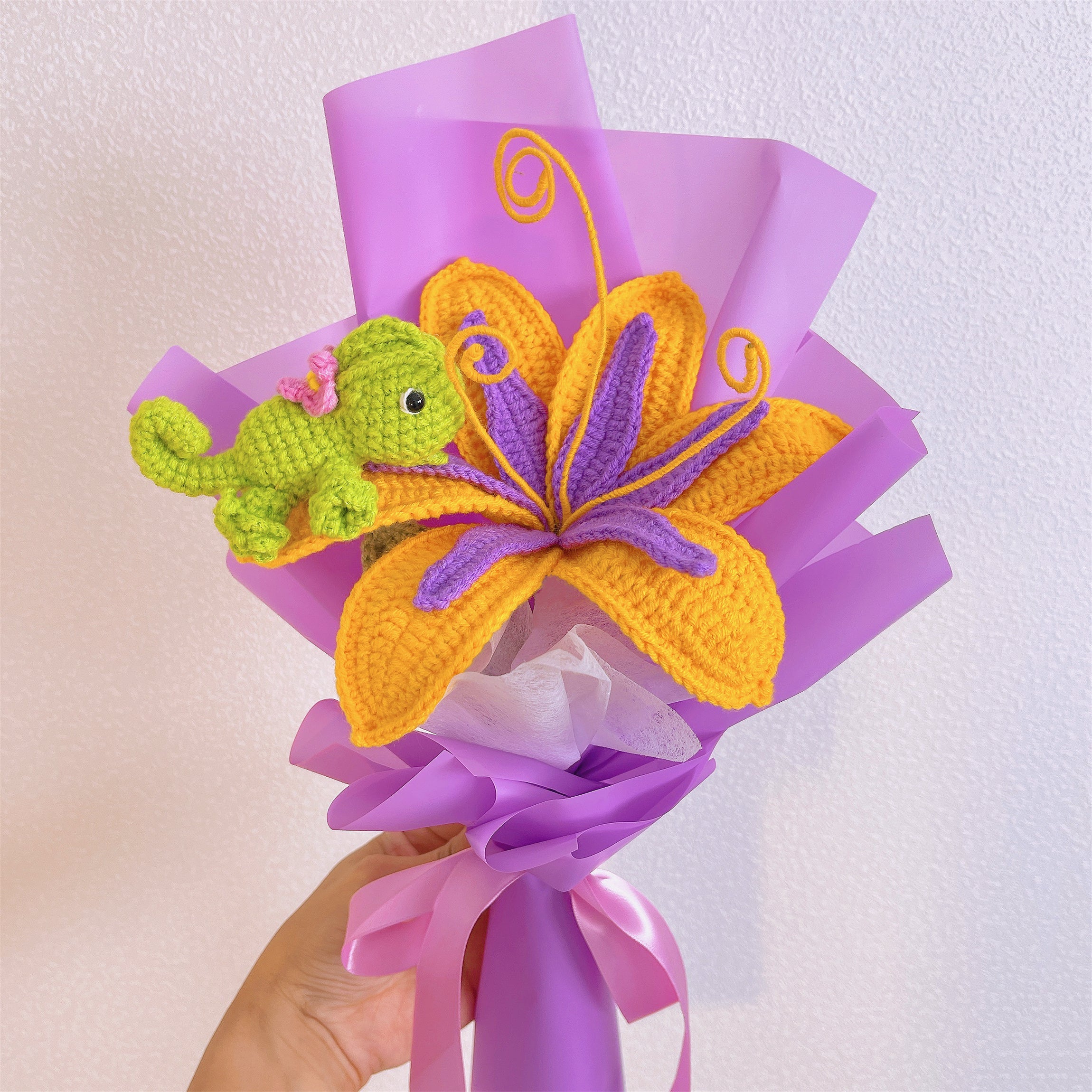 Crochet Sundrop Chameleon Flower Stake Bouquet