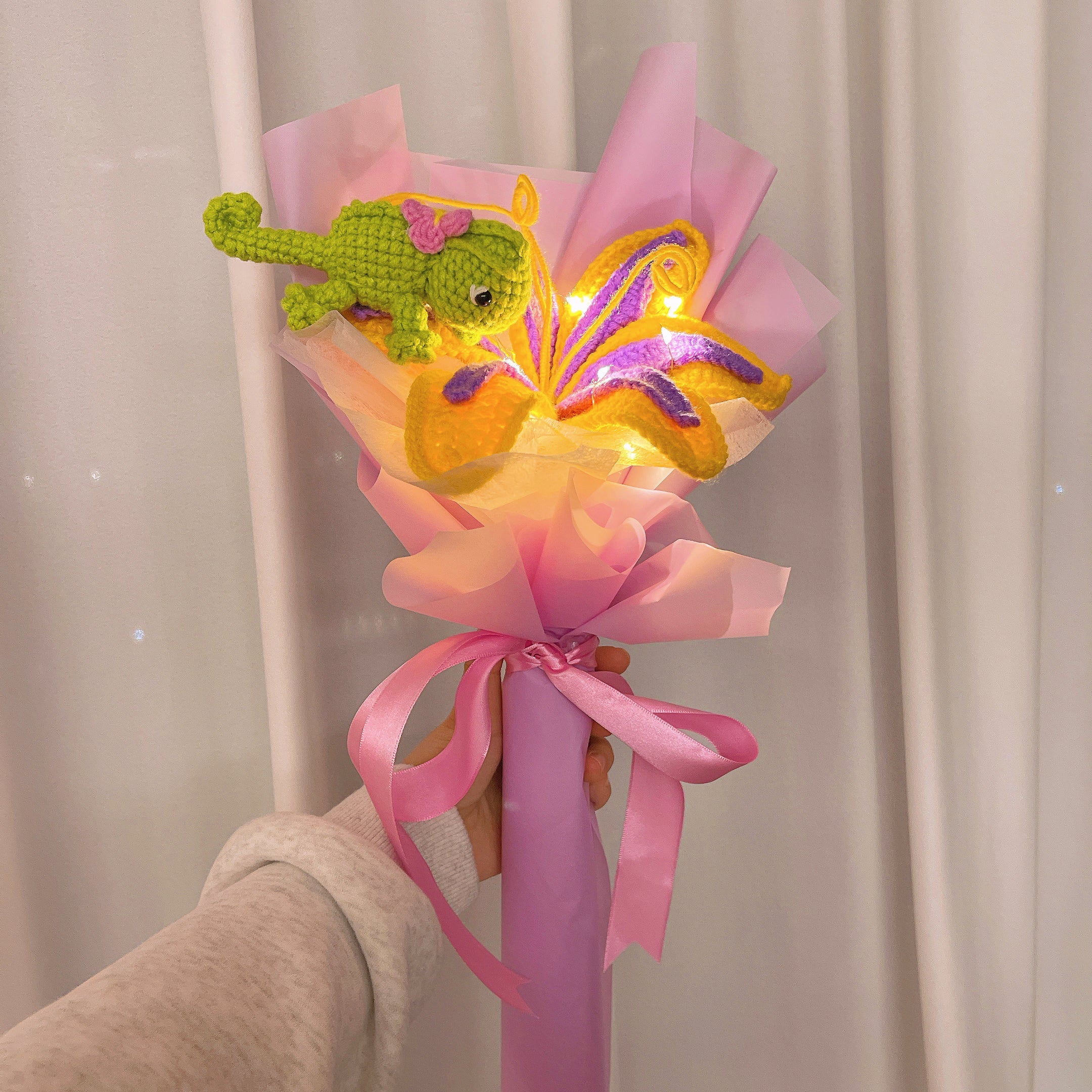 Crochet Sundrop Chameleon Flower Stake Bouquet