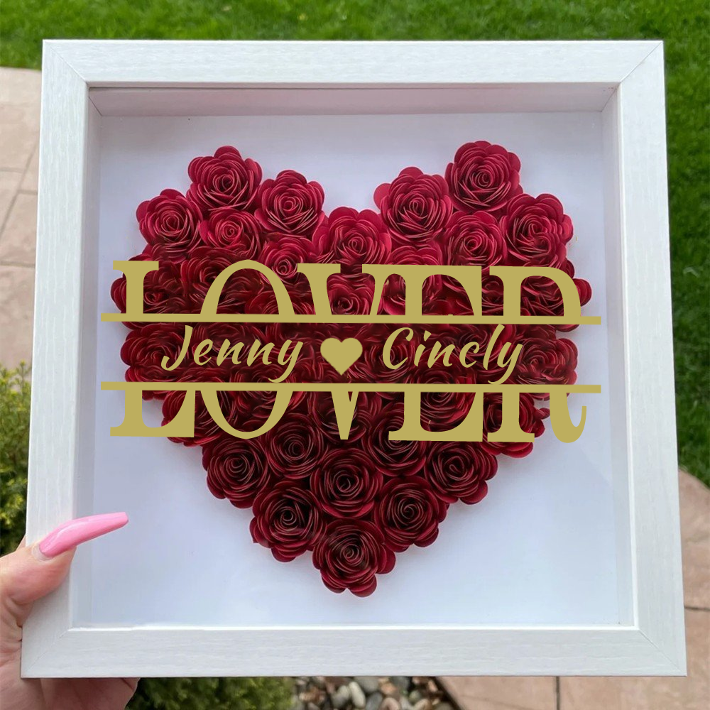 Heart Shaped Monogram Valentine's Day Gifts Flower Shadow Box