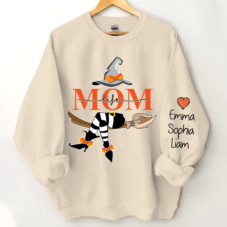 Personalized Mom Life Witch Sweatshirt, Mom And Kids Halloween Gift