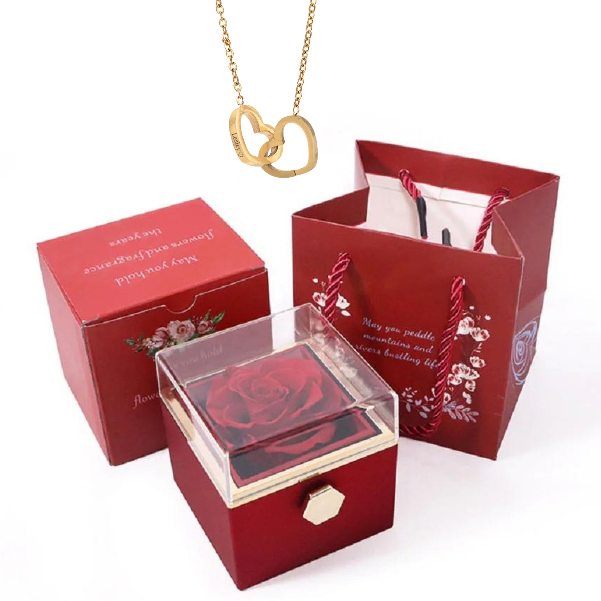 🔥Hot Sale🔥Eternal Rose Box - Engraved Necklace & Real Rose