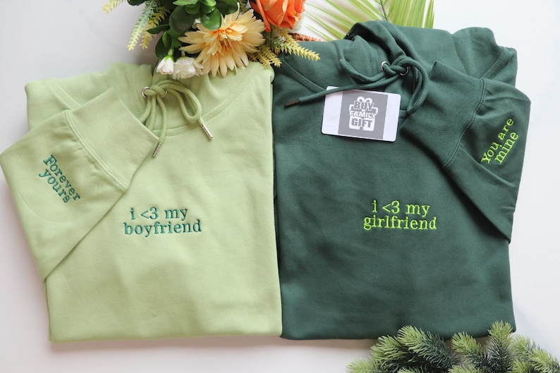 Personalized Embroidered Couple's Sweatshirt Initial on sleeve