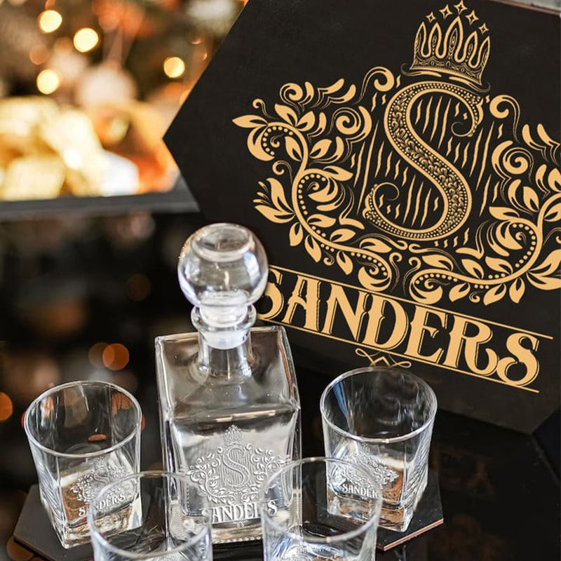 SANDERS - WHISKEY SET (Wooden box + Decanter + 4 Glasses + 4 Coasters)