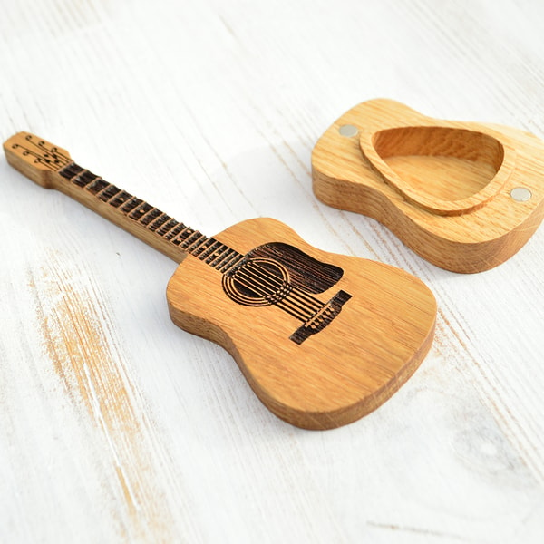 Wooden Acoustic Guitar Pick Box with Stand, Personalized Guitar Box for Pick