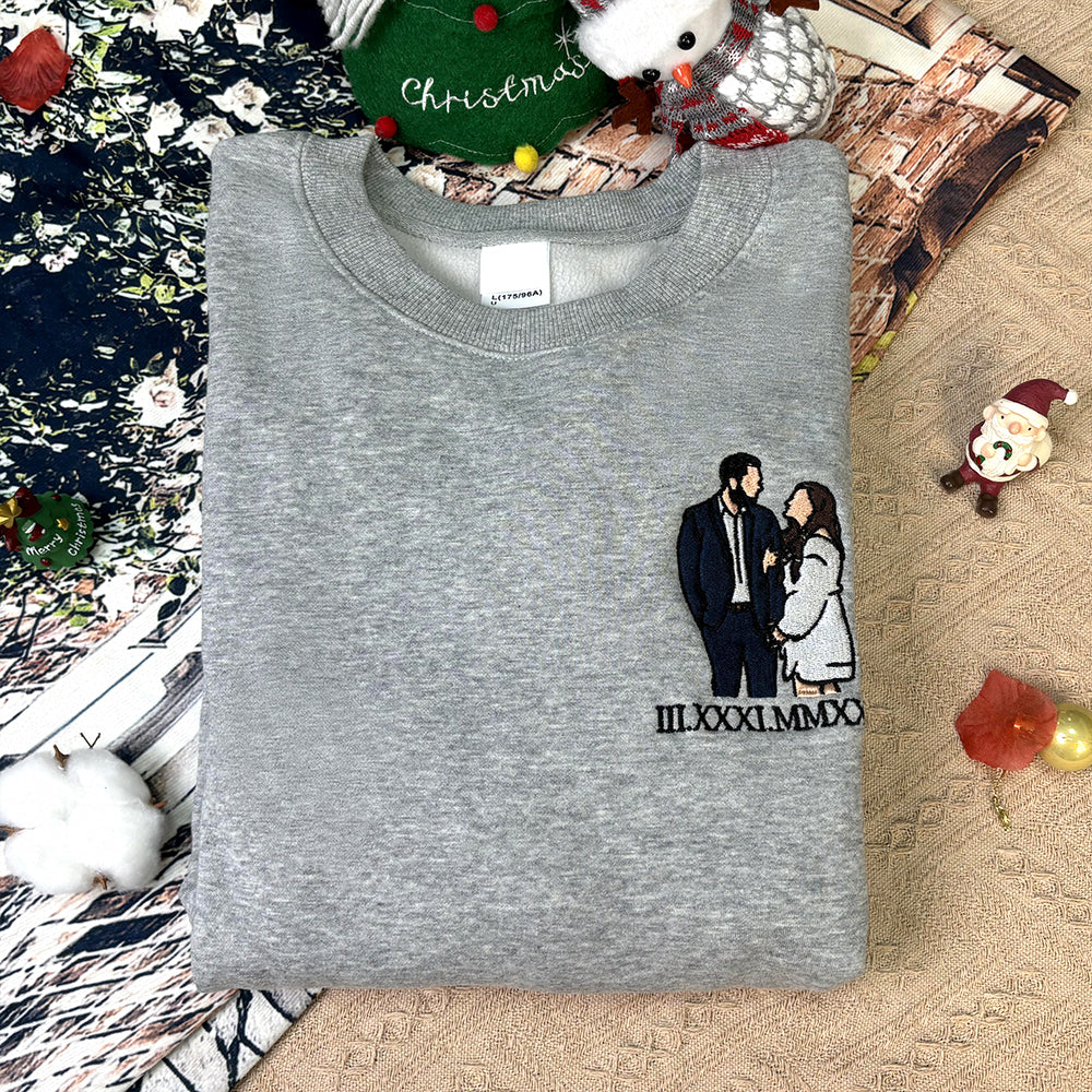 Klamay™ Plus Velvet Style-Custom Embroidered Sweatshirt Portrait Music Player/Roman Numerals/Customized Text Couple Family Gift
