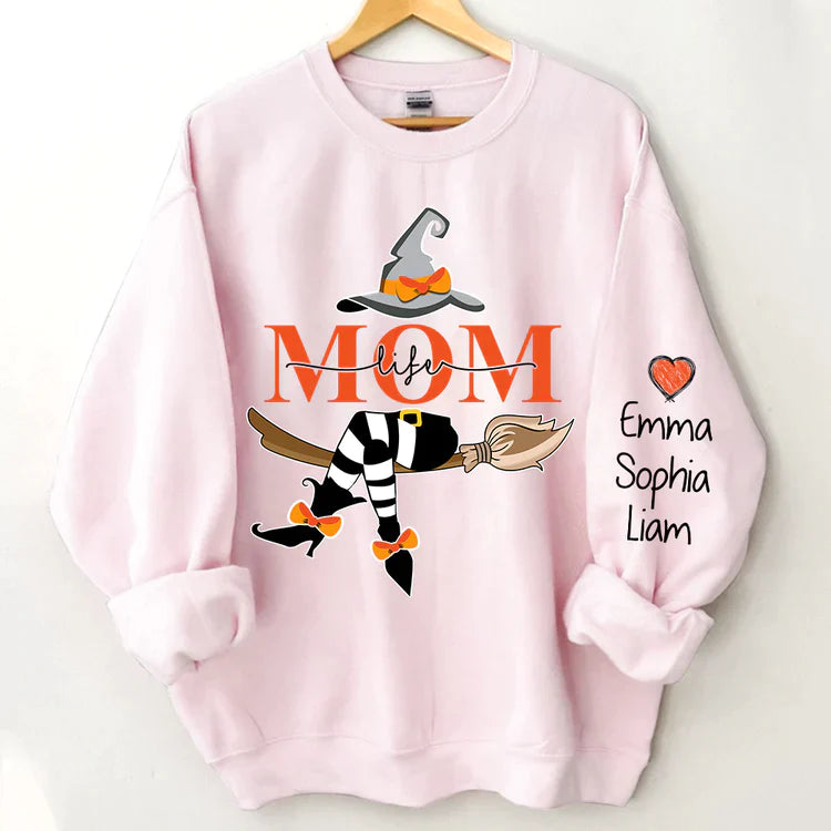 Personalized Mom Life Witch Sweatshirt, Mom And Kids Halloween Gift