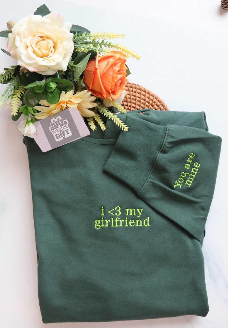 Personalized Embroidered Couple's Sweatshirt Initial on sleeve