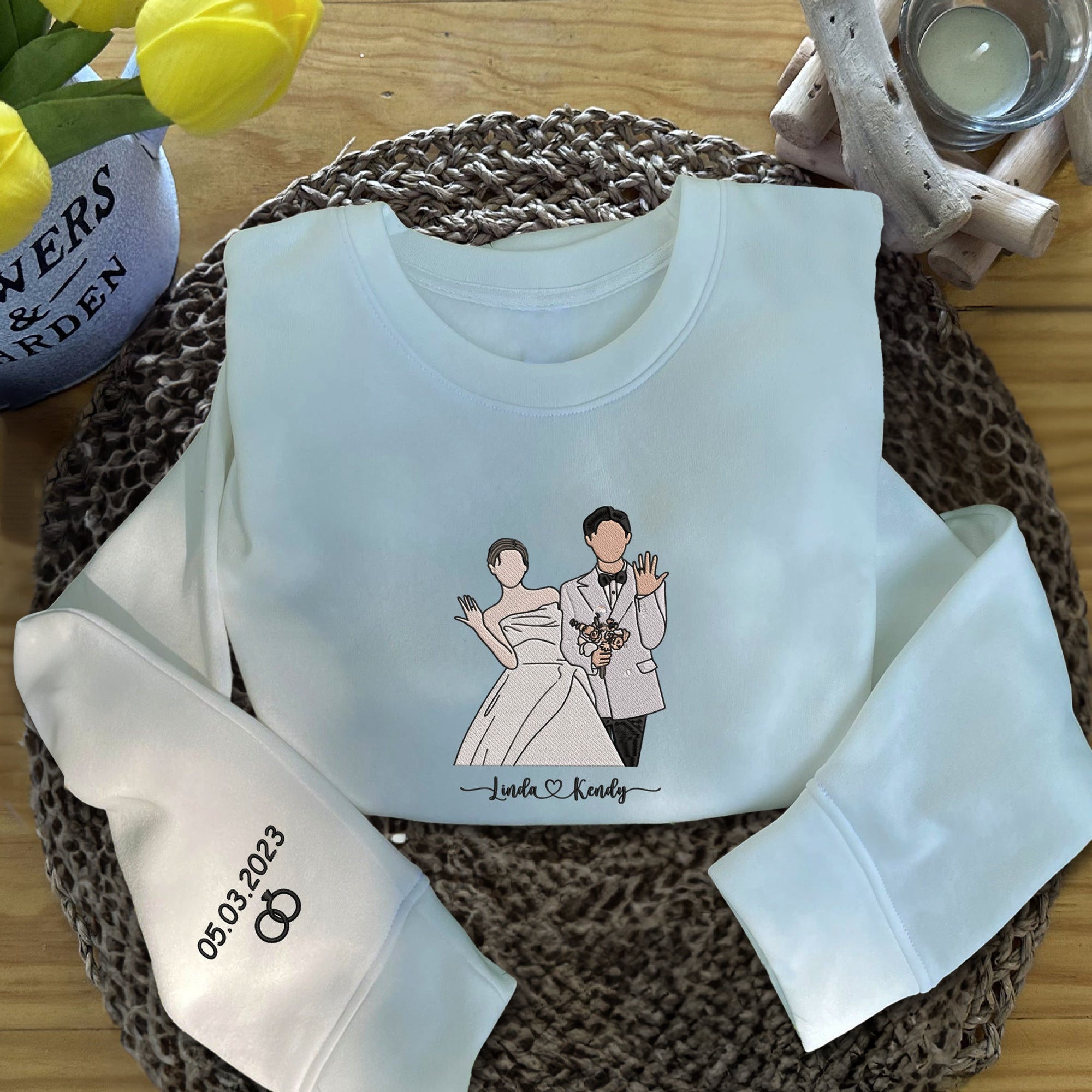 Personalized Couple Photo Embroidered Sweatshirt (Customized free)