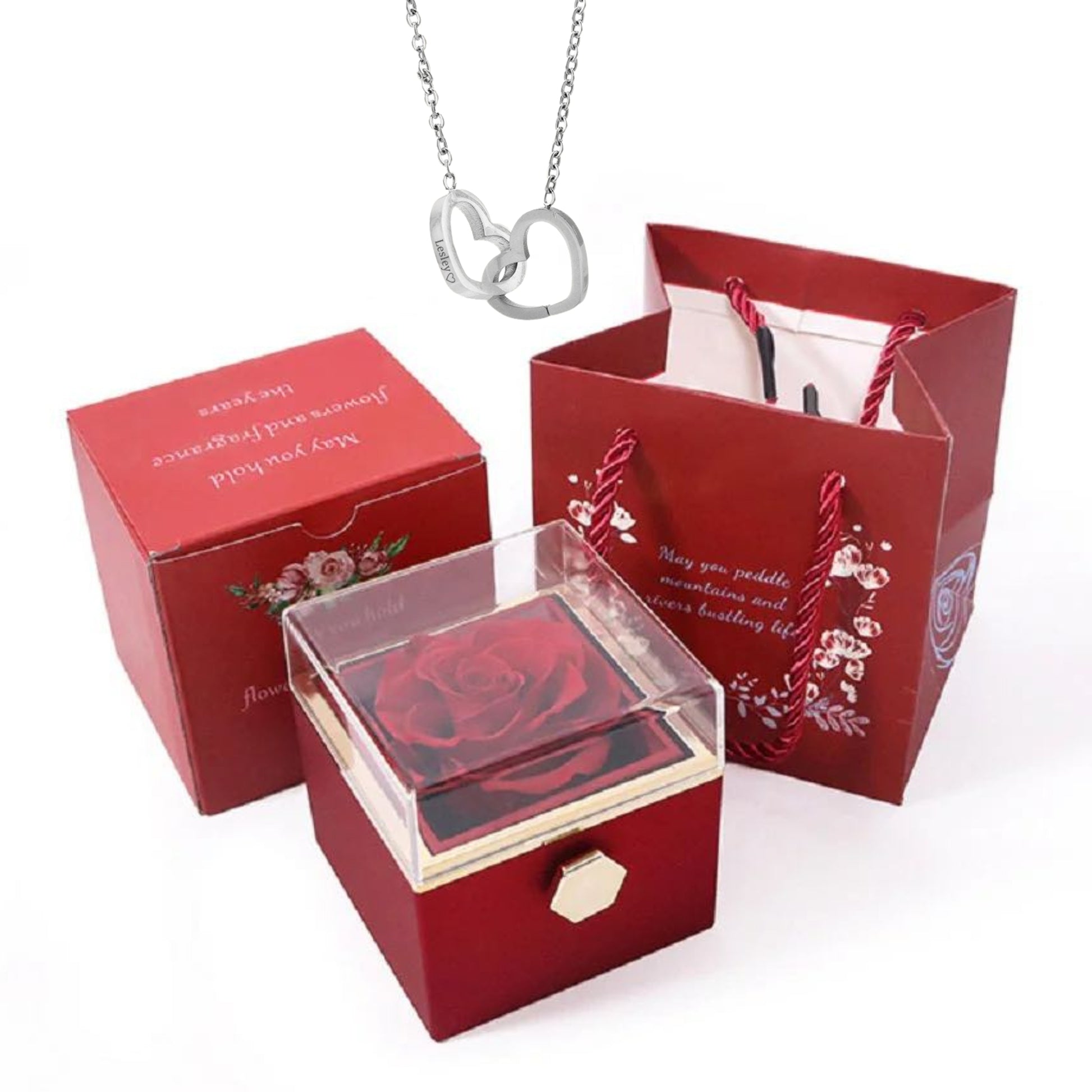 🔥Hot Sale🔥Eternal Rose Box - Engraved Necklace & Real Rose